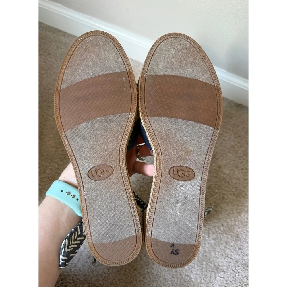 UGG Trina Ankle Tie Espadrille Flat Sandals Navy 8.5‎